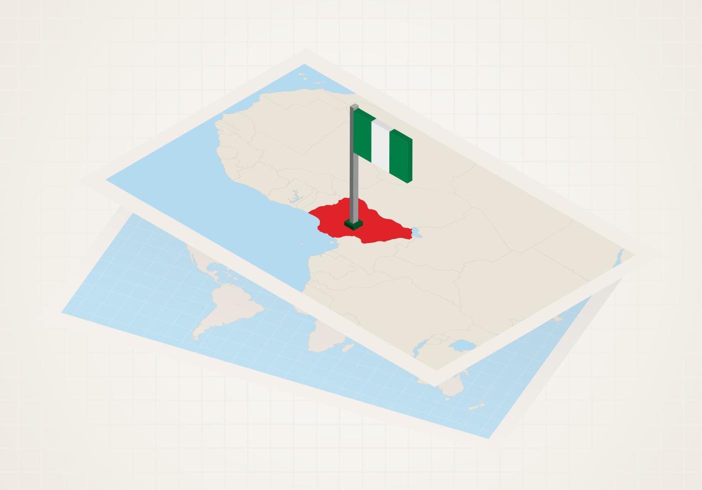 Nigeria geselecteerd Aan kaart met 3d vlag van nigeria. vector