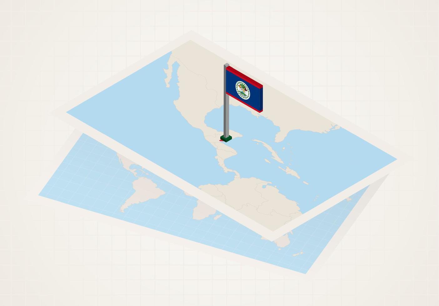 Belize geselecteerd Aan kaart met isometrische vlag van belize. vector