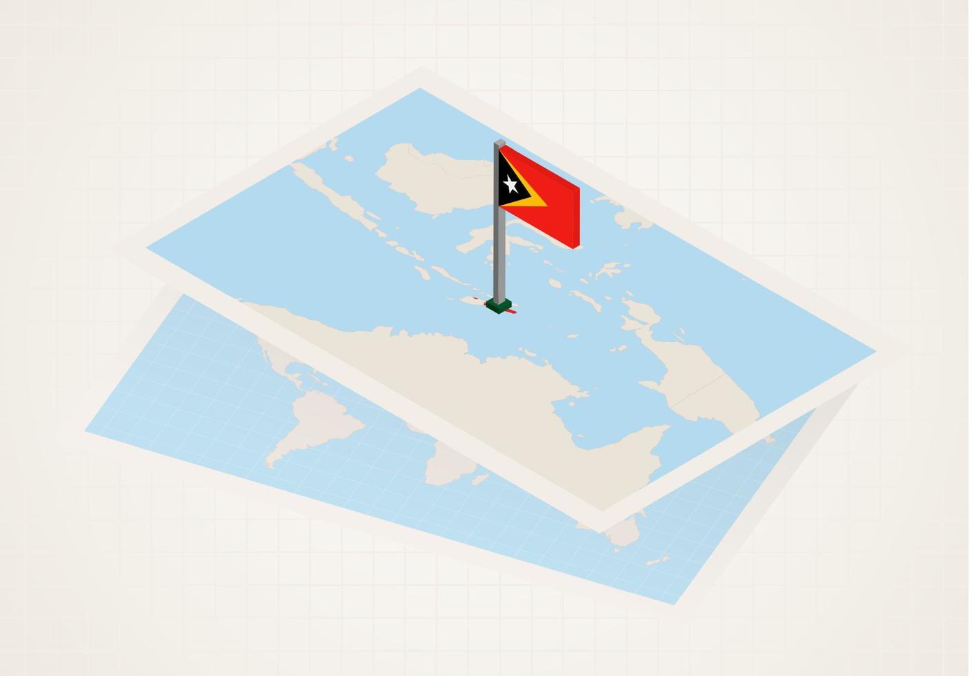oosten- Timor geselecteerd Aan kaart met isometrische vlag van oosten- Timor. vector