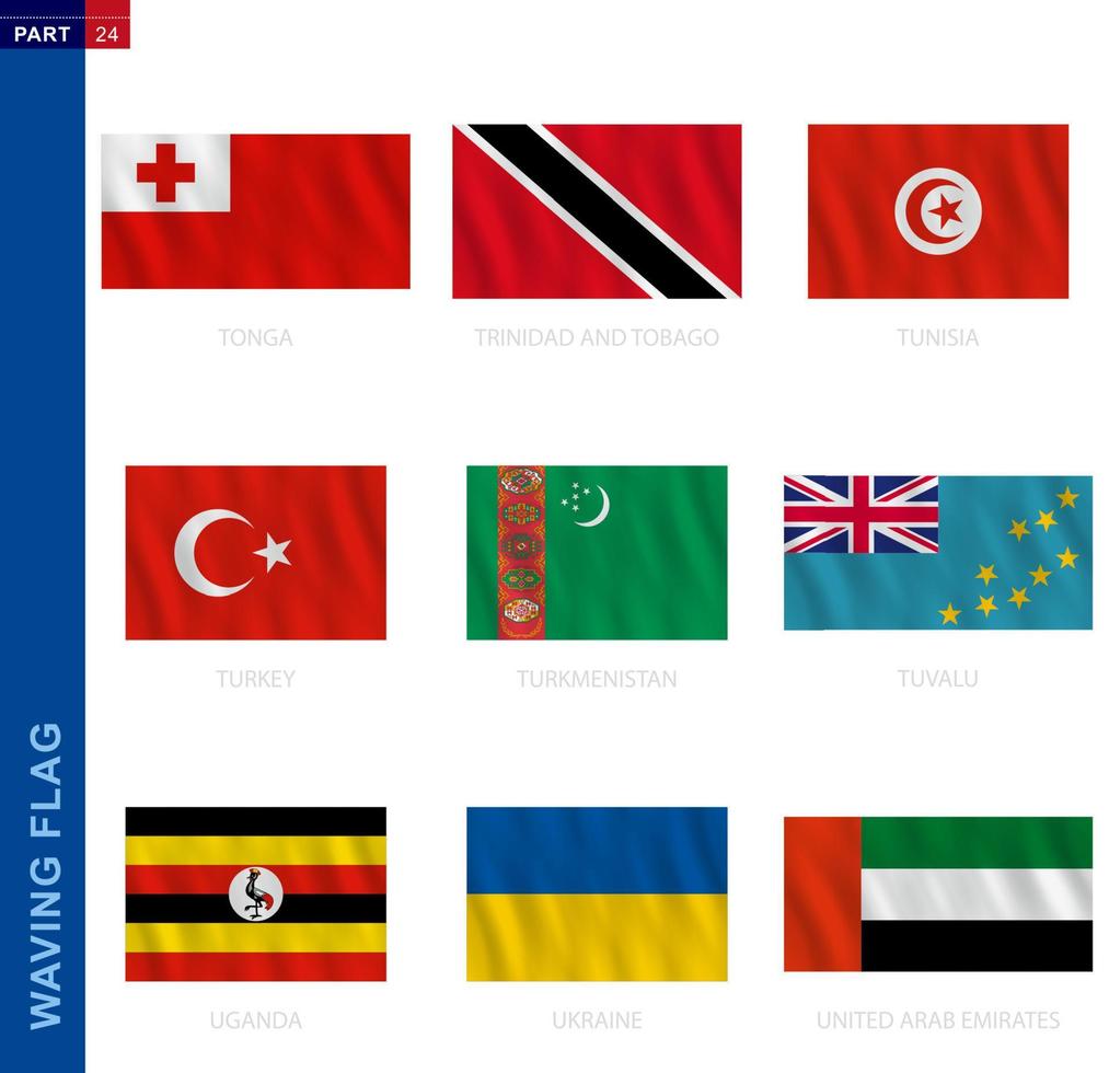 golvend vlag verzameling in officieel proportie, negen vector vlag.