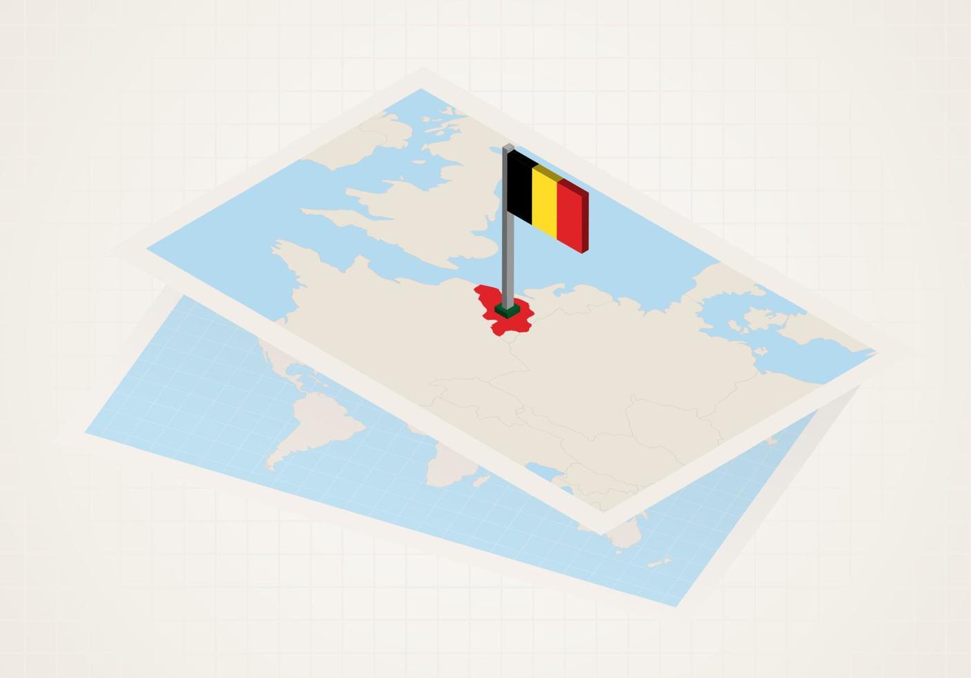 belgie geselecteerd Aan kaart met isometrische vlag van belgië. vector