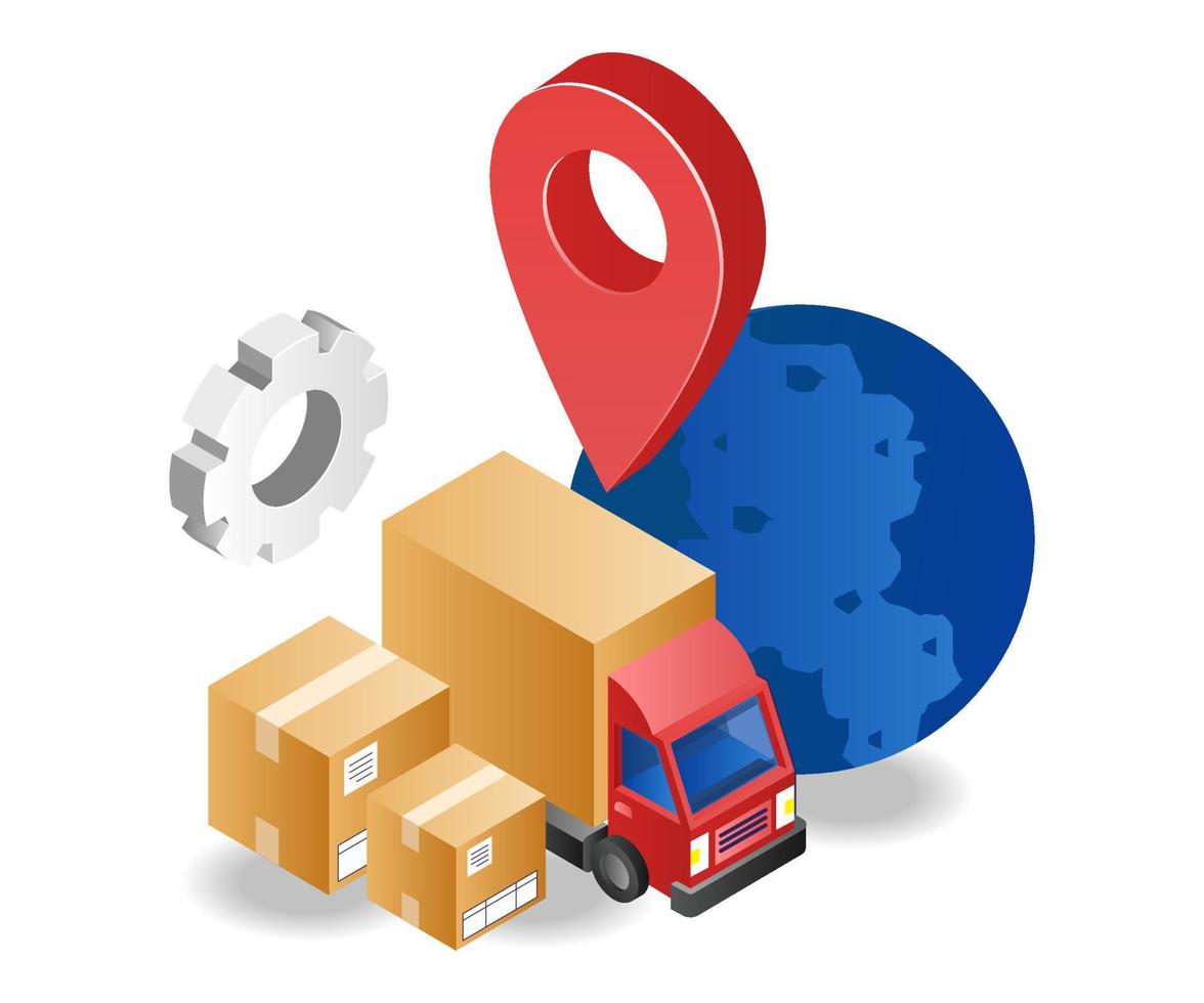levering van goederen door vrachtauto met plaats vector