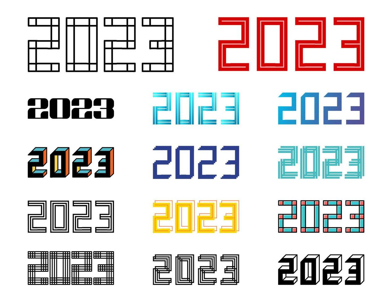 reeks van 2023 gelukkig nieuw jaar logo tekst ontwerp. 2023 aantal ontwerp sjabloon. verzameling van gelukkig nieuw jaar symbolen. vector illustratie
