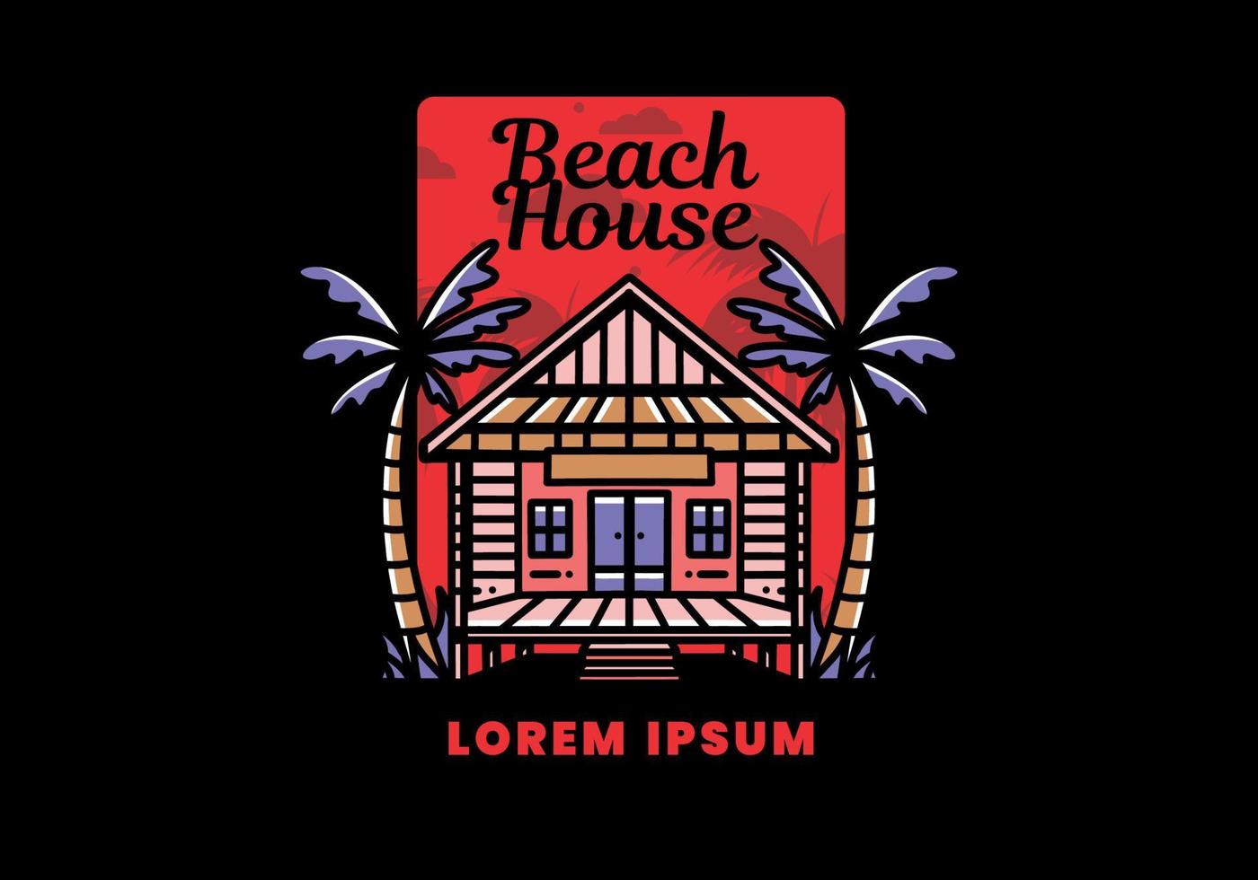 hout huis Aan de strand illustratie insigne ontwerp vector