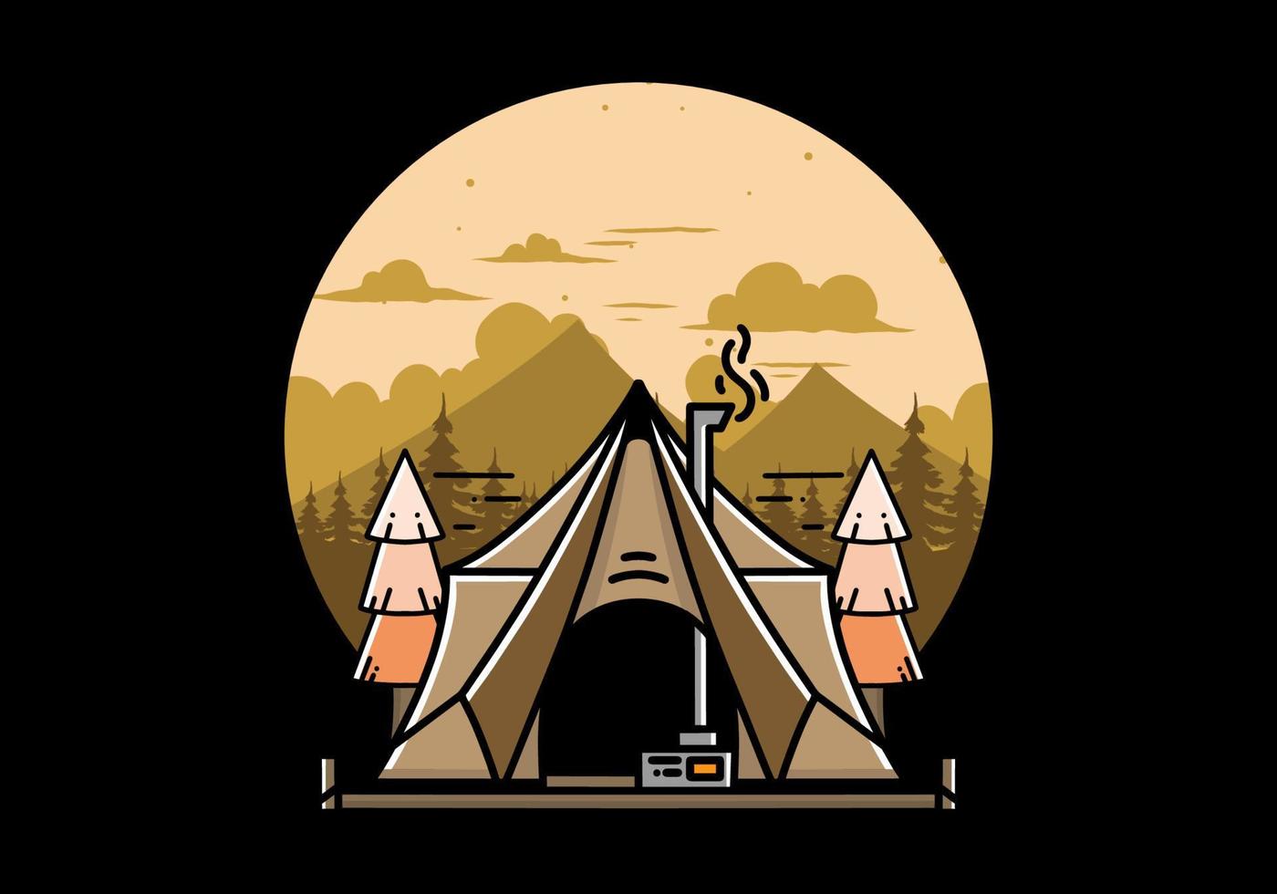 groot glamping tent met kachel en schoorsteen illustratie ontwerp vector