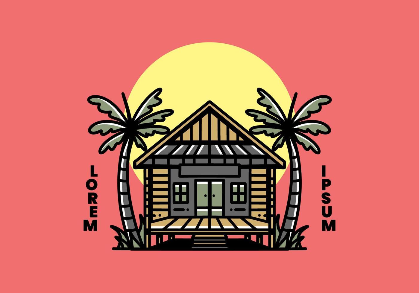 hout huis Aan de strand illustratie insigne ontwerp vector