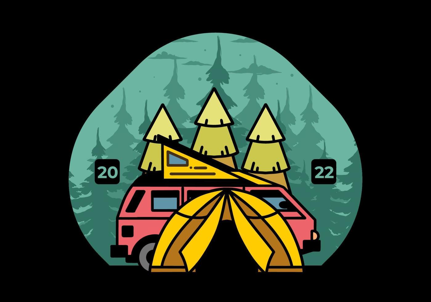 camping met tent en auto illustratie ontwerp vector