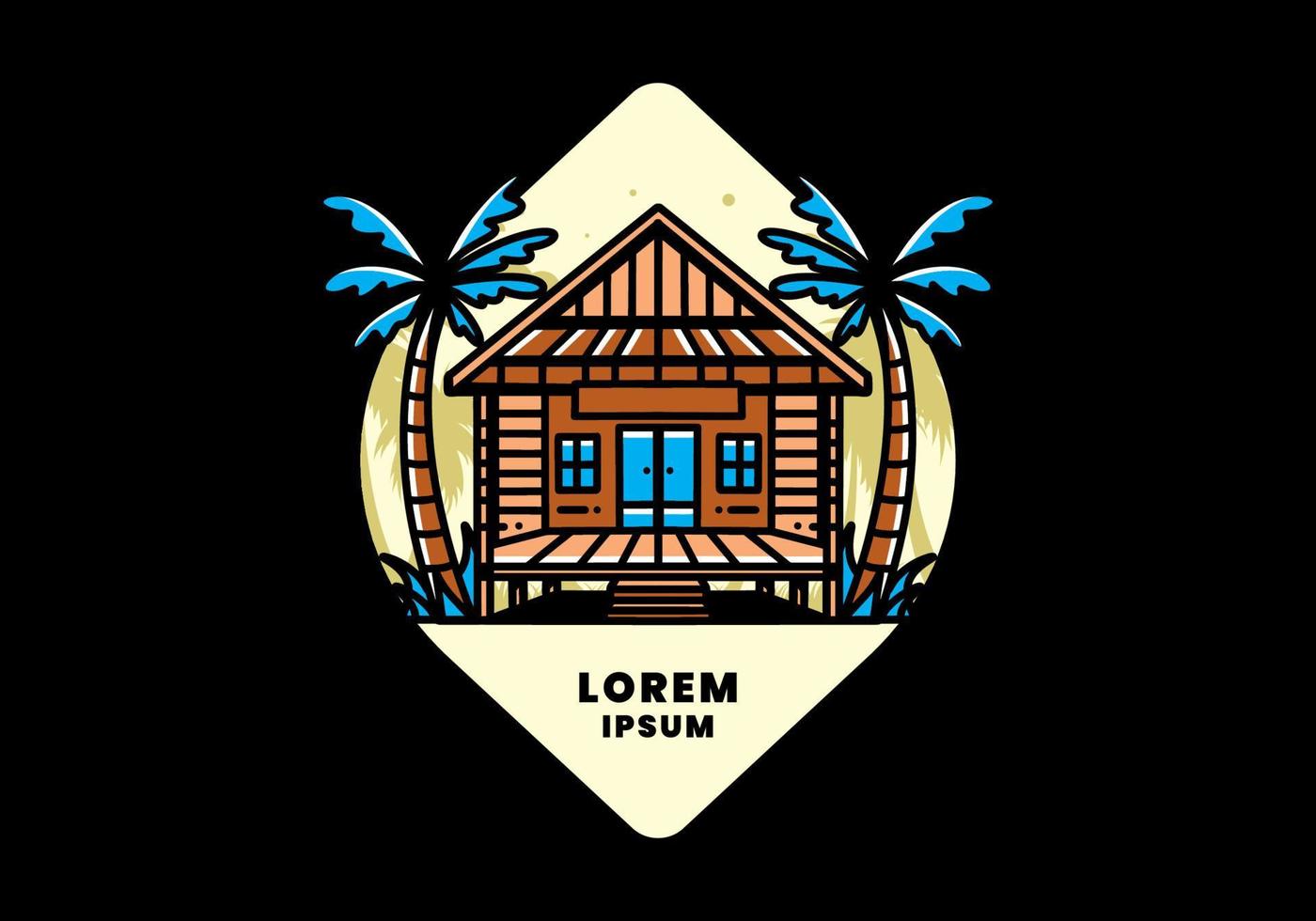 hout huis Aan de strand illustratie insigne ontwerp vector