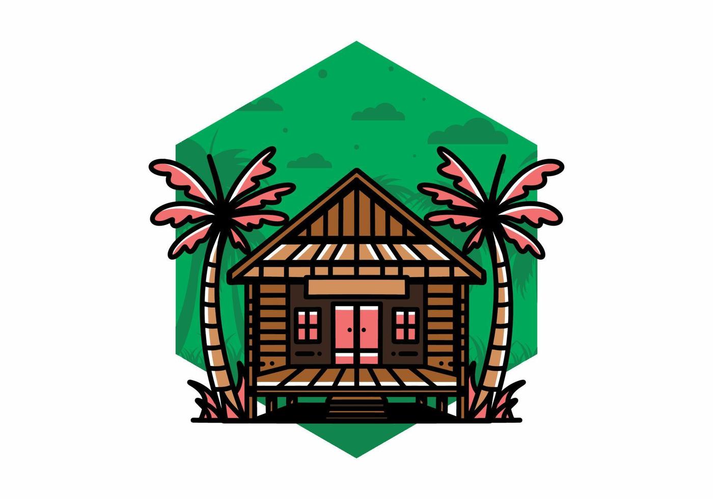 hout huis Aan de strand illustratie insigne ontwerp vector