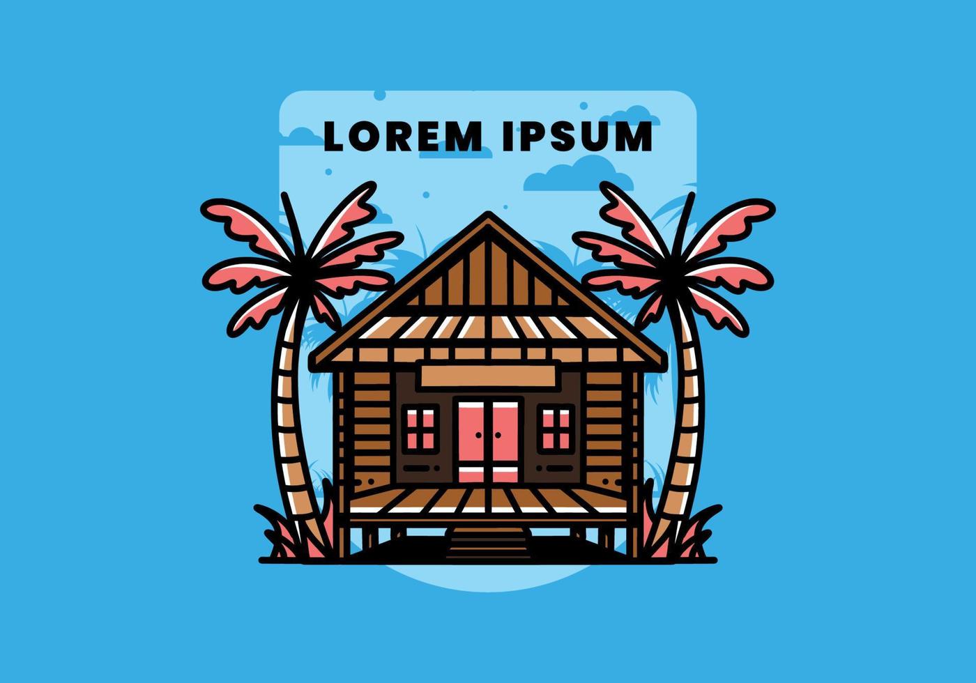 hout huis Aan de strand illustratie insigne ontwerp vector