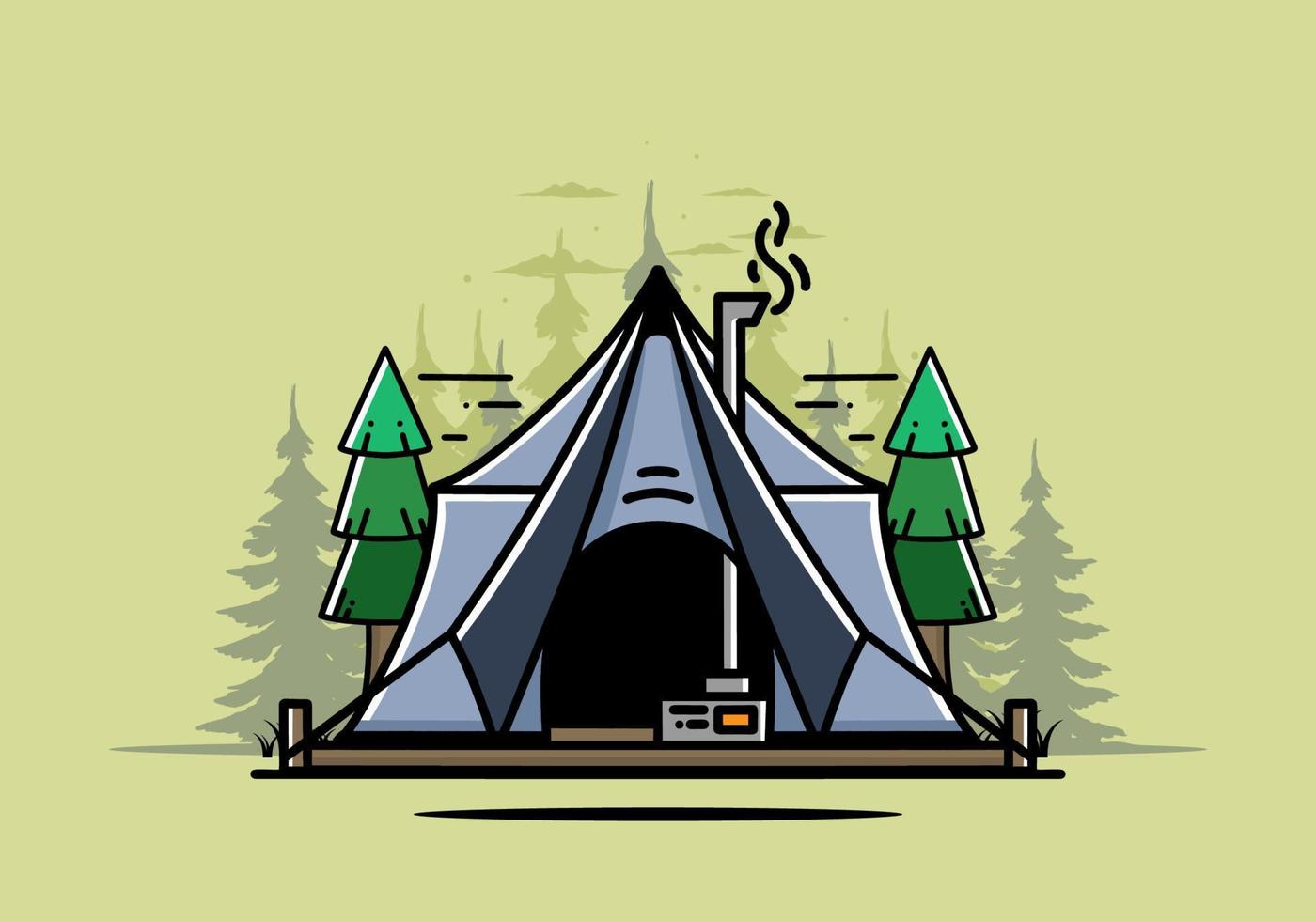 groot glamping tent met kachel en schoorsteen illustratie ontwerp vector