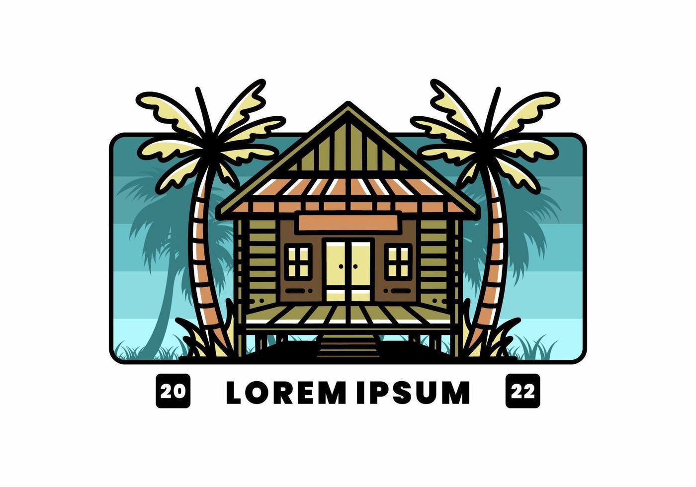 hout huis Aan de strand illustratie insigne ontwerp vector