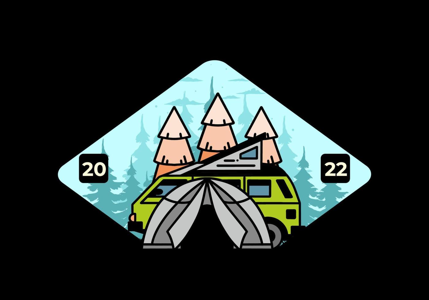 camping met tent en auto illustratie ontwerp vector