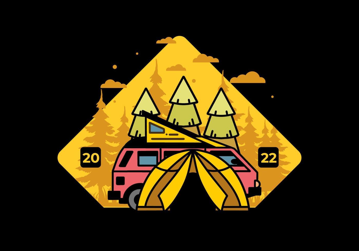 camping met tent en auto illustratie ontwerp vector