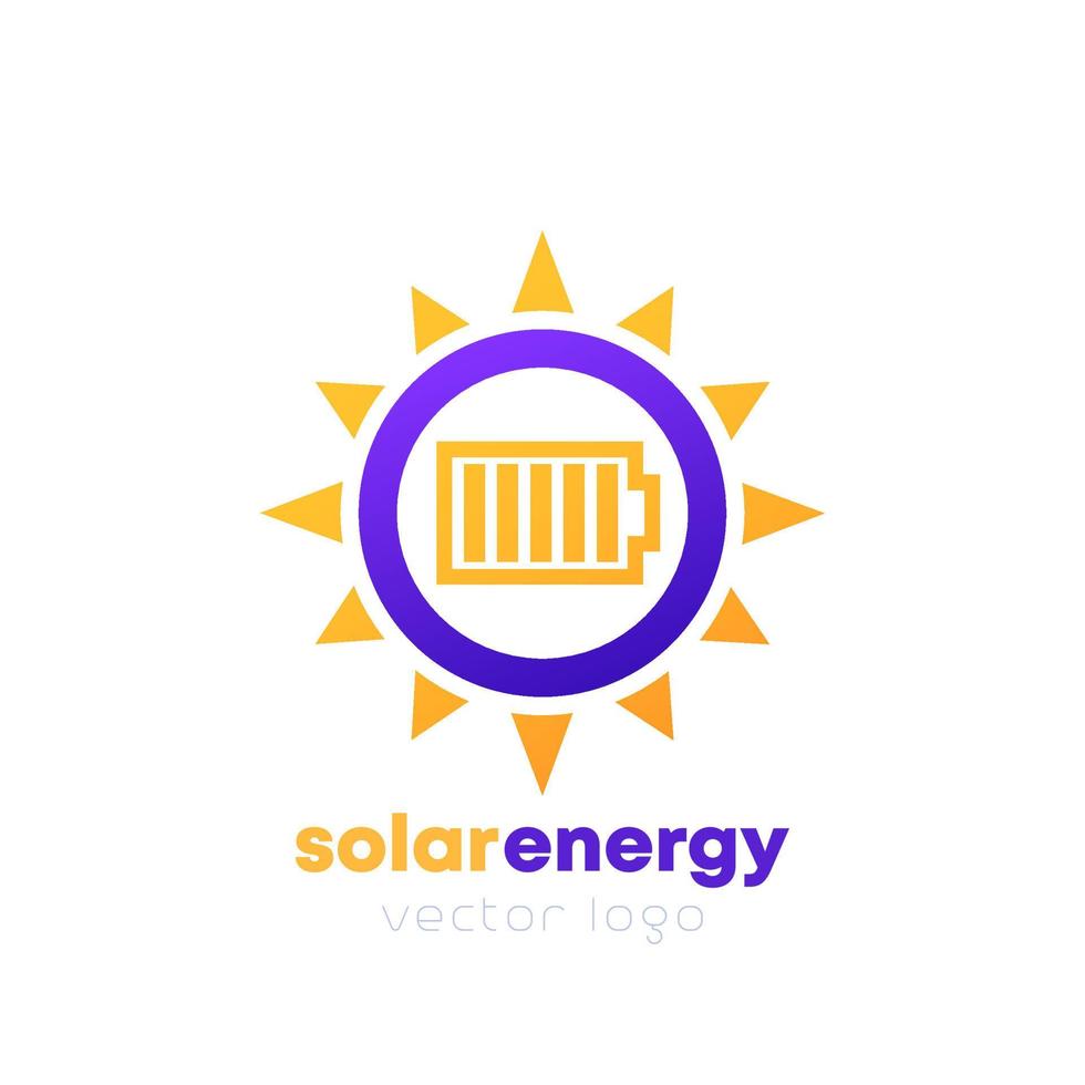 zonne- energie logo, zon en accu, vector ontwerp