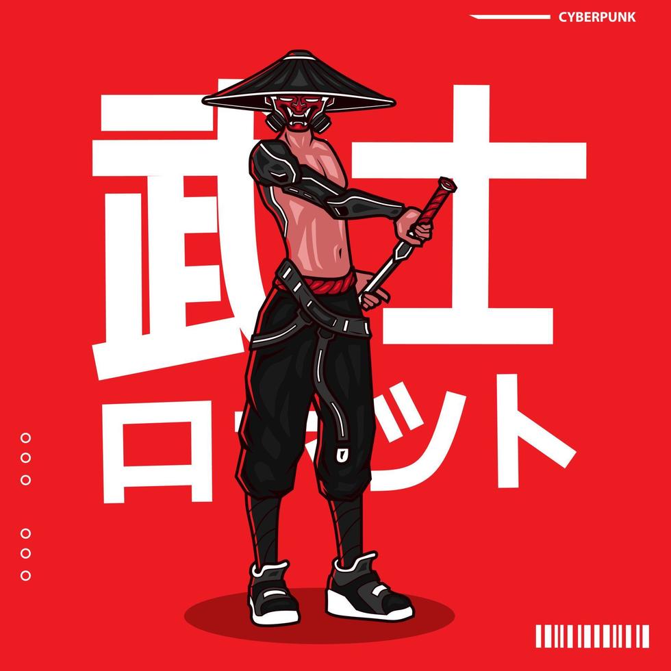 samurai cyberpunk karakter vector fictie kleurrijk ontwerp illustratie. vertaling samurai robot
