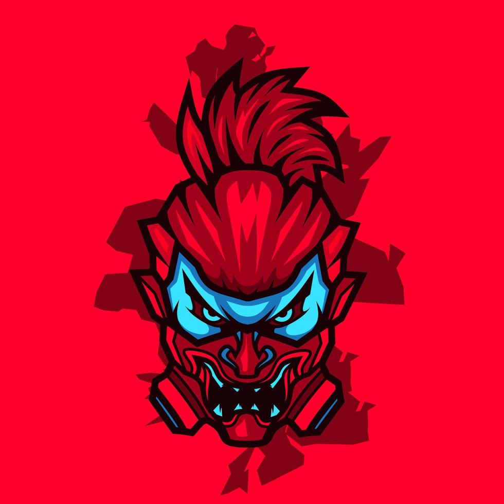 samurai hoofd cyberpunk logo vector fictie kleurrijk ontwerp illustratie met rood achtergrond.