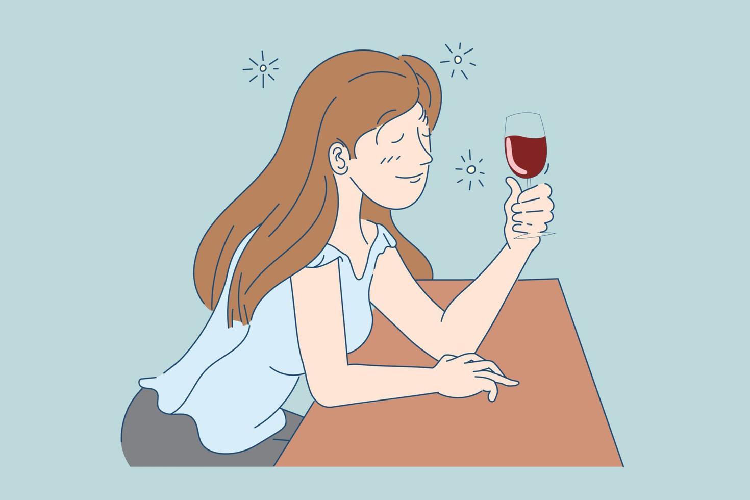 mensen portret tekening met glas dronken genieten van alcohol vlak tekenfilm vector illustratie