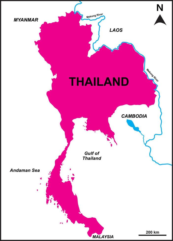 kaart van Thailand omvat borderline landen myanmar, Laos, Cambodja, Vietnam, golf van Thailand, en andaman zee. vector kaart