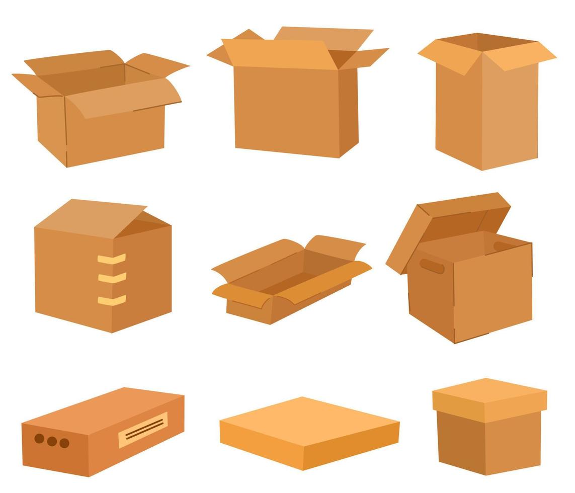 kartonnen dozen instellen. levering en verpakking. vervoer, levering. hand getrokken vectorillustraties geïsoleerd op de witte achtergrond. vector
