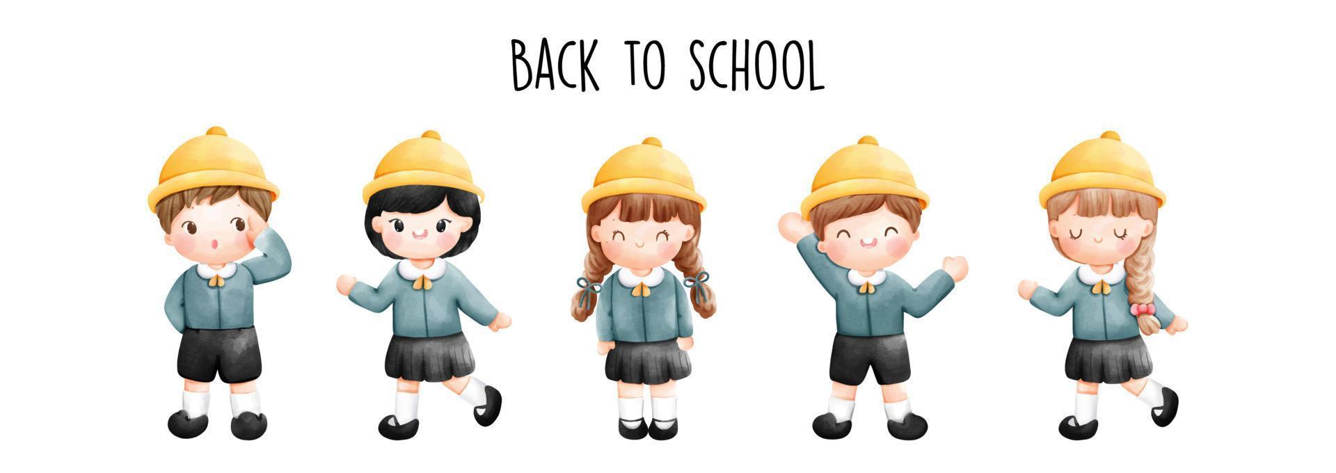 terug naar school- met jongen en meisje in school- uniform. vector illustratie