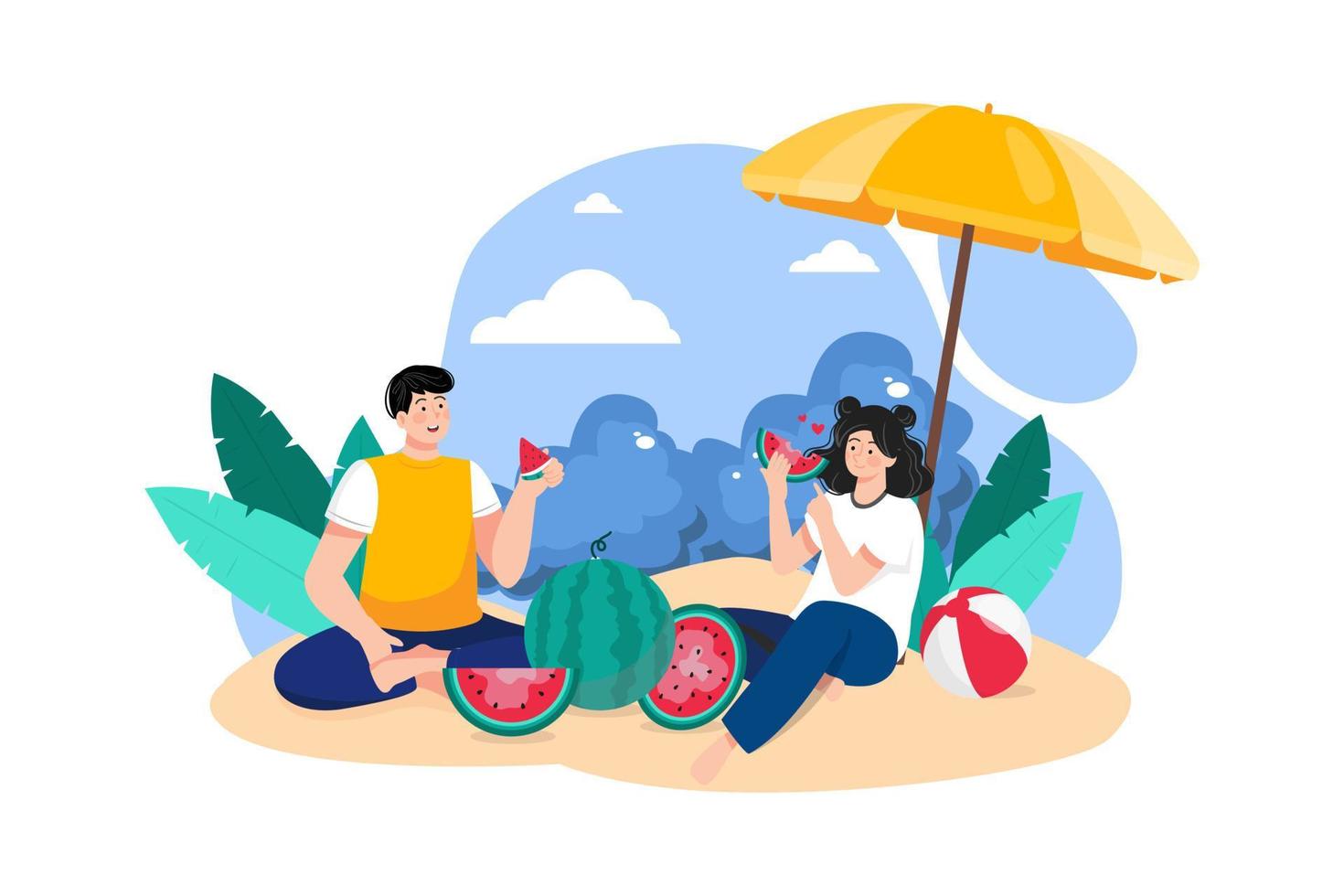mensen aan het eten meloen illustratie concept Aan wit achtergrond vector
