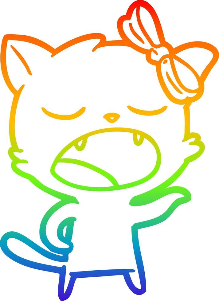 regenbooggradiënt lijntekening cartoon gapende kat vector