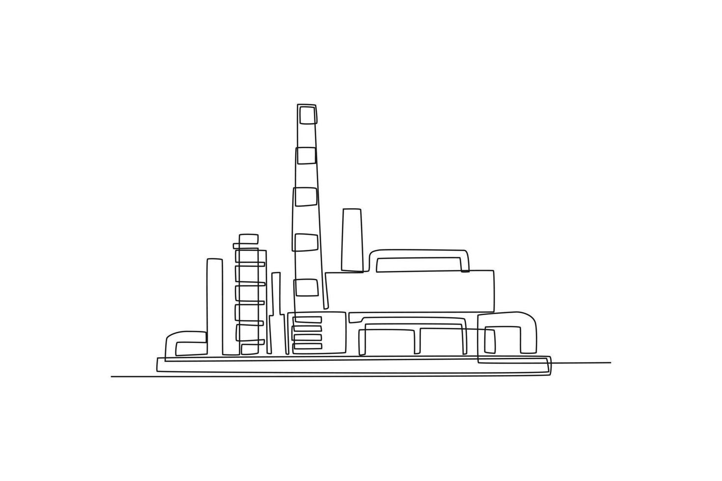 single een lijn tekening industrieel fabriek schets. fabriek architectuur concept. doorlopend lijn trek ontwerp grafisch vector illustratie.