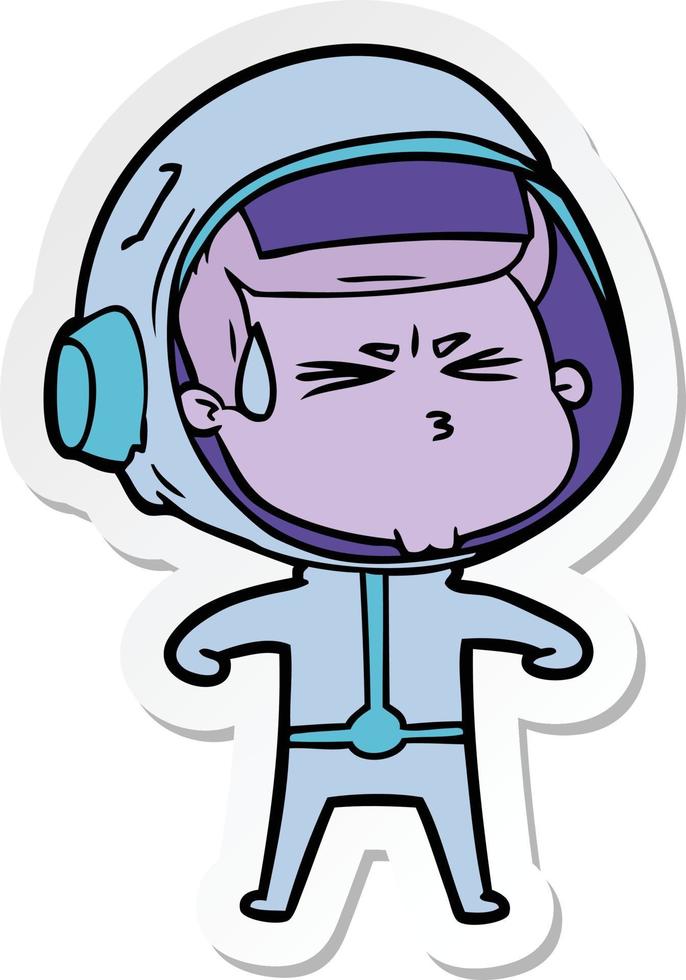 sticker van een cartoon gestresste astronaut vector