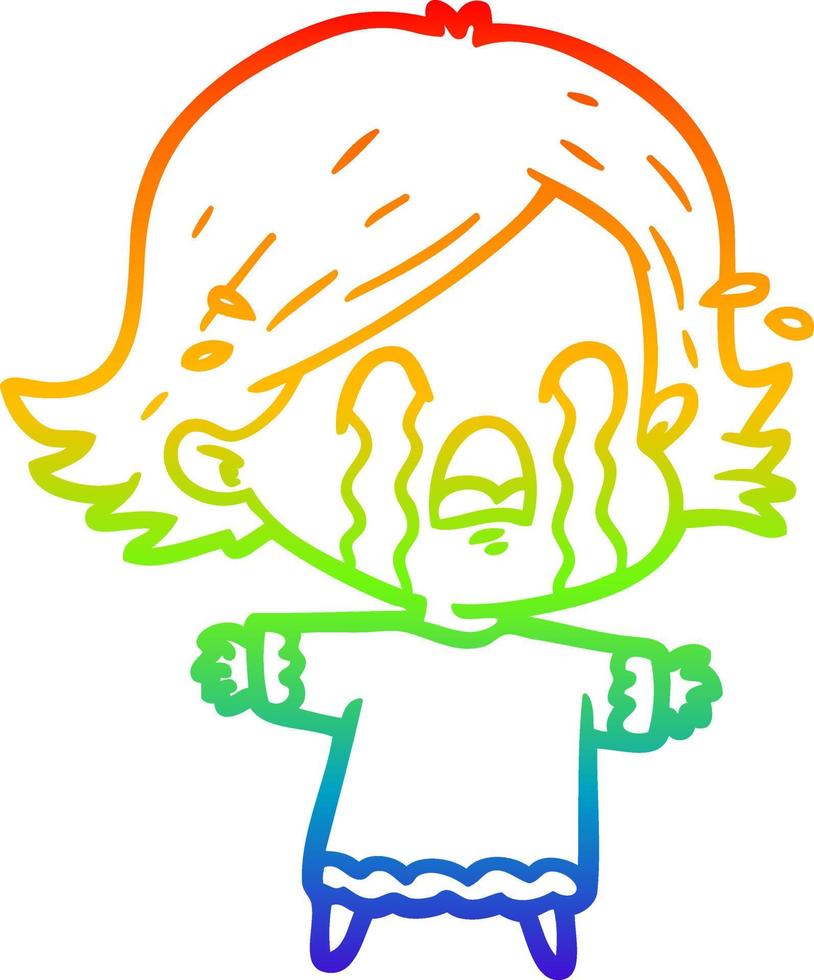 regenbooggradiënt lijntekening cartoon vrouw huilen vector