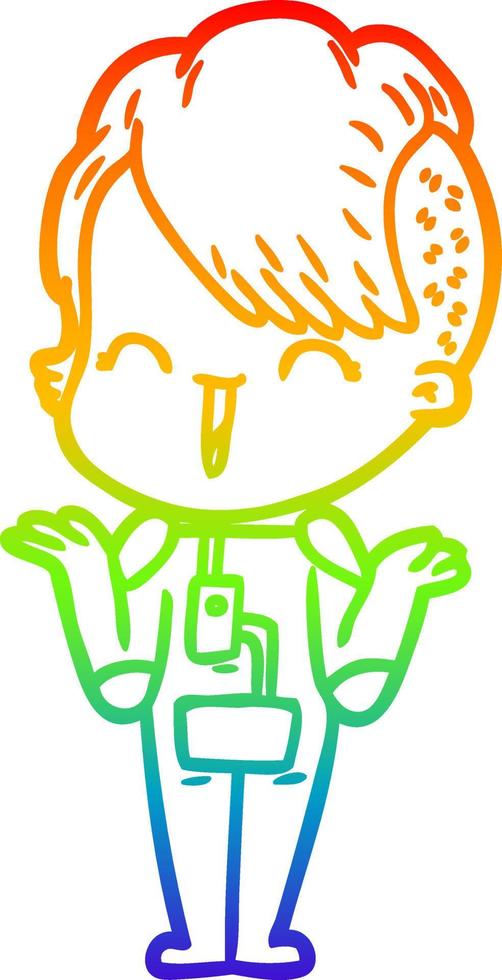 regenbooggradiënt lijntekening cartoon gelukkig hipster meisje vector