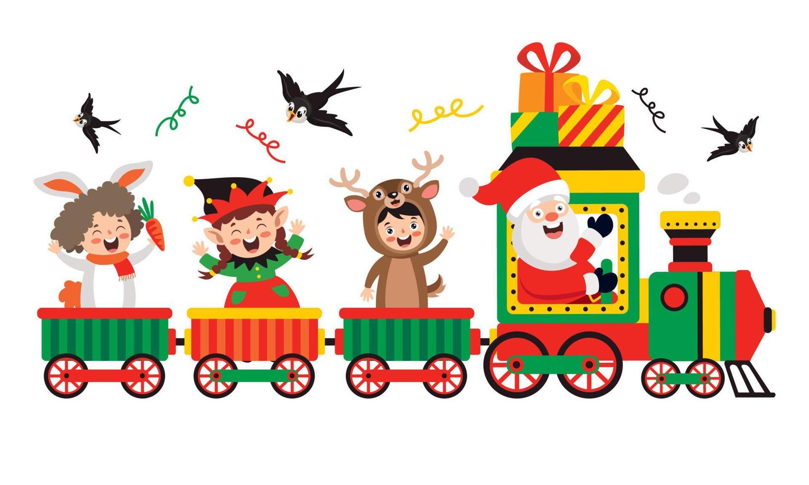 Kerstmis met de kerstman claus in trein vector