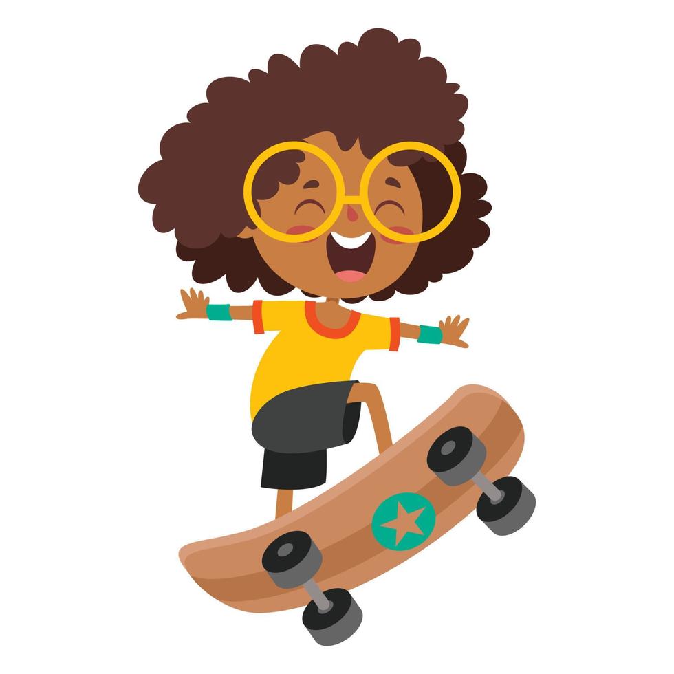 tekenfilm illustratie van een kind spelen skateboard vector