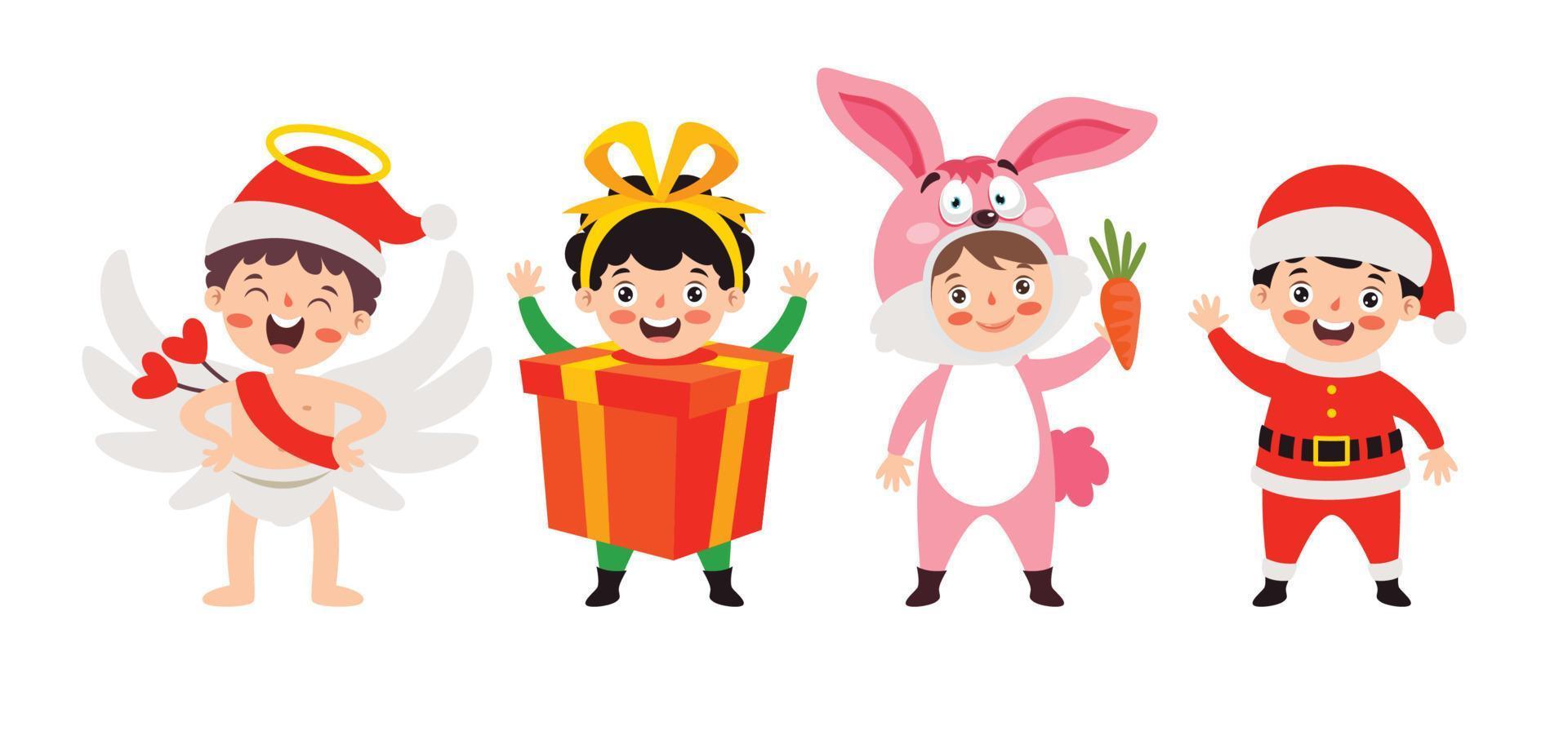 kinderen vervelend kostuums in Kerstmis thema vector