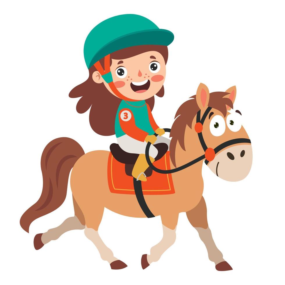 tekenfilm illustratie van een kind rijden paard vector