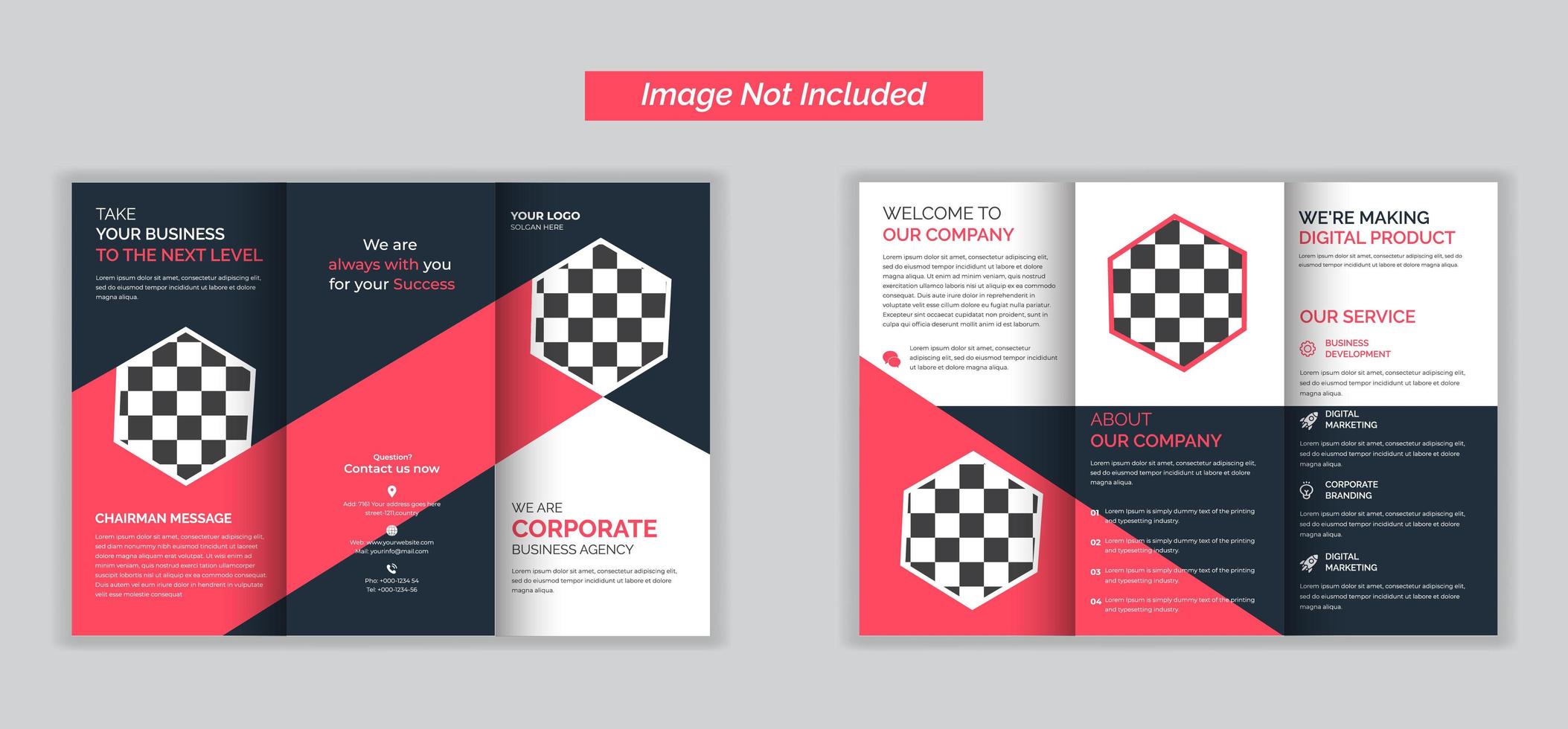 corporate business agency driebladige brochure met roze of rood accent vector