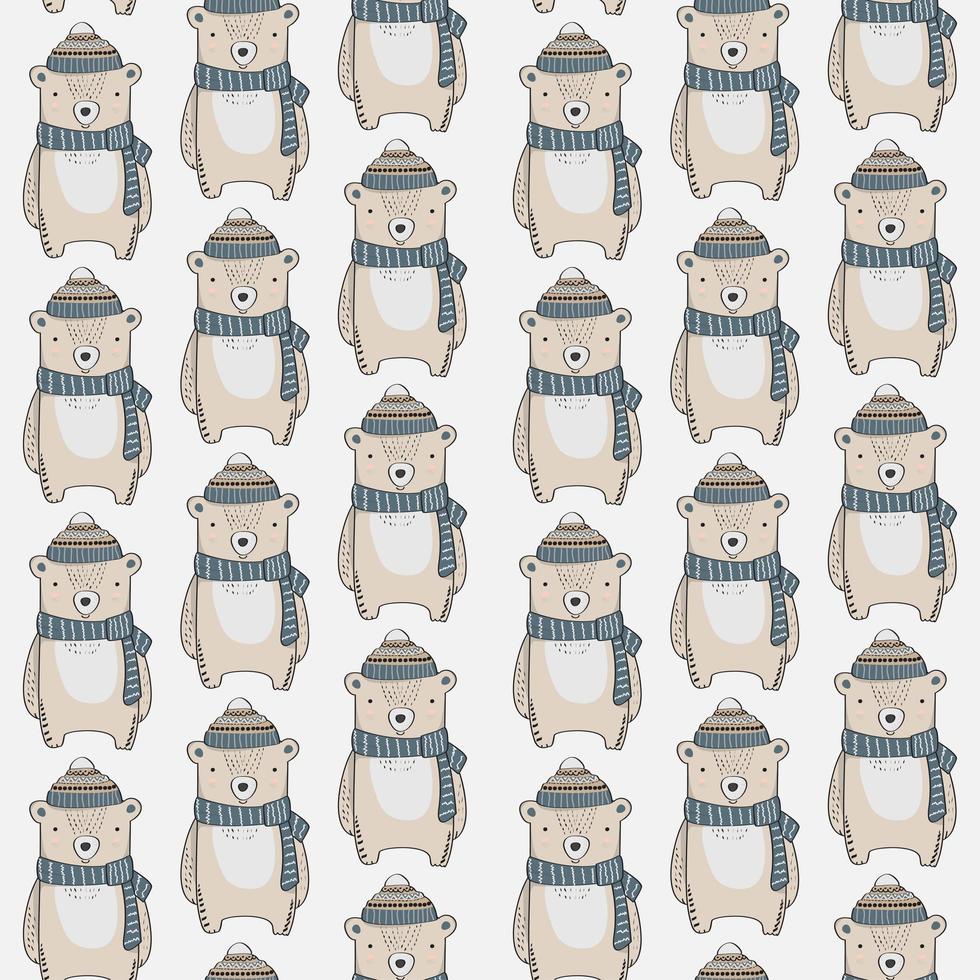 naadloze patroon met beren met sjaals en hoeden vector