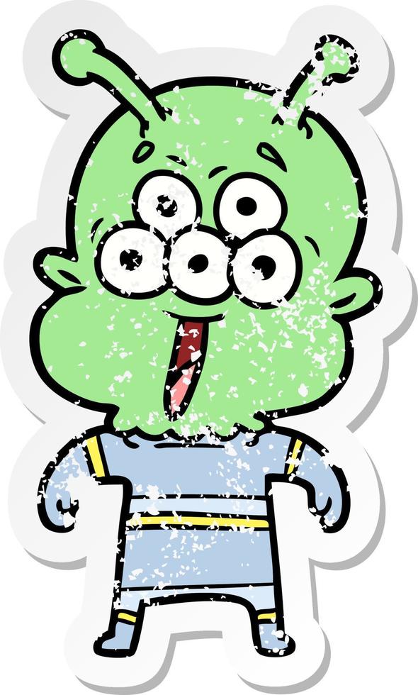 noodlijdende sticker van een happy cartoon alien vector