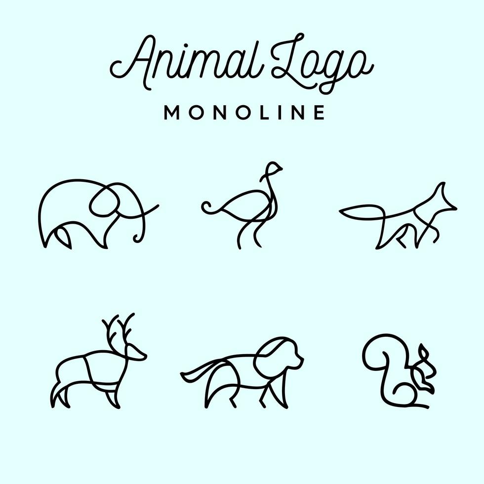 minimalistische teken dieren mono lijn logo's vector