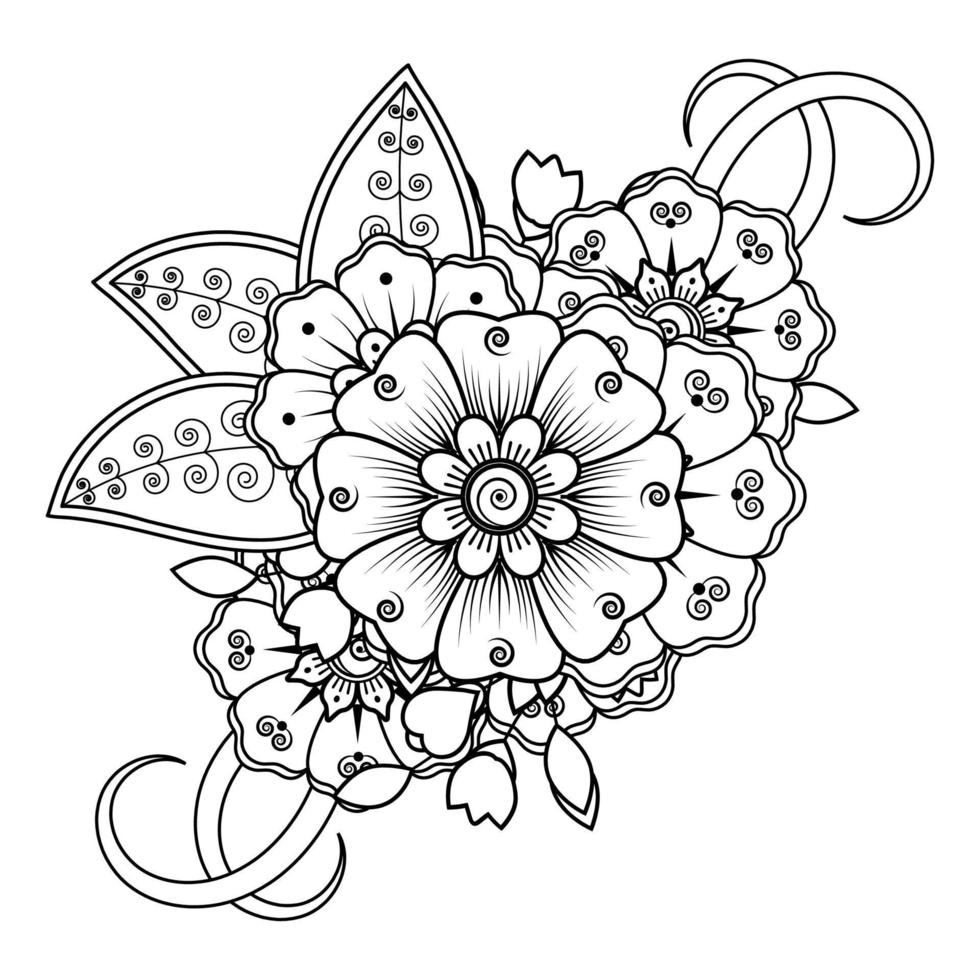 bloemenachtergrond met mehndibloem. decoratief ornament in etnische oosterse stijl. kleurboek. vector