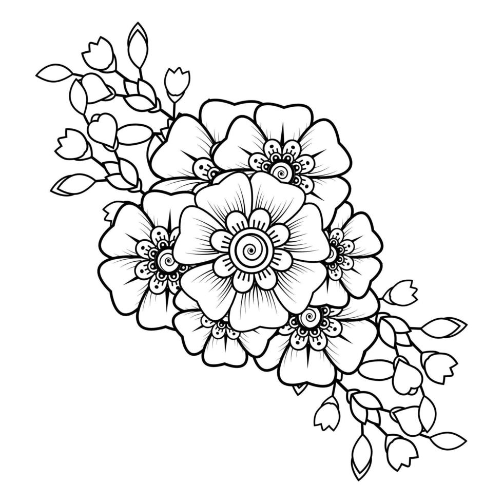 bloemenachtergrond met mehndibloem. decoratief ornament in etnische oosterse stijl. kleurboek. vector