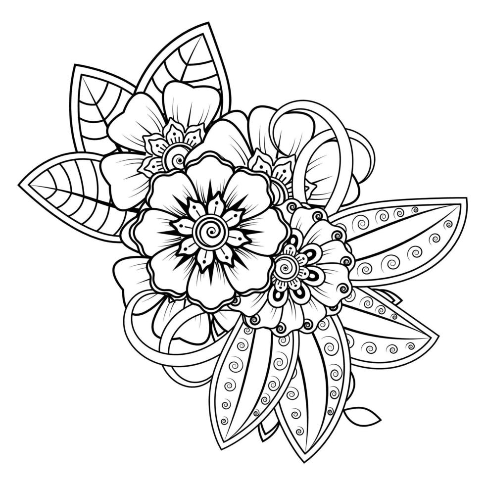 bloemenachtergrond met mehndibloem. decoratief ornament in etnische oosterse stijl. kleurboek. vector