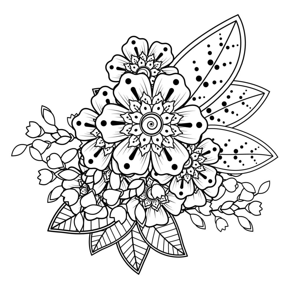 bloemenachtergrond met mehndibloem. decoratief ornament in etnische oosterse stijl. kleurboek. vector