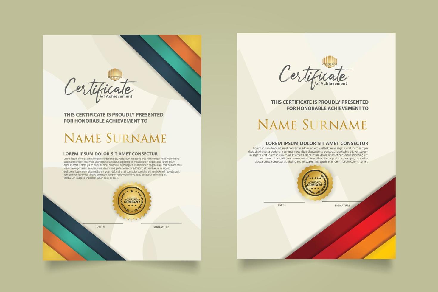 reeks certificaat sjabloon met strepen ornament en modern structuur patroon achtergrond. diploma. vector illustratie