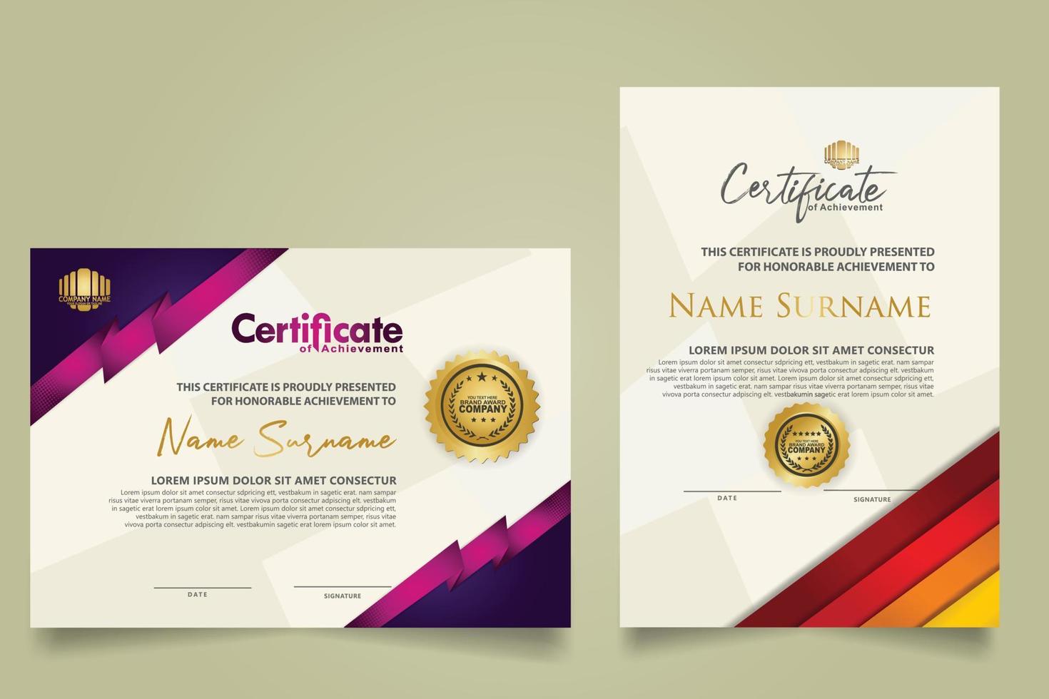 reeks certificaat sjabloon met strepen ornament en modern structuur patroon achtergrond. diploma. vector illustratie