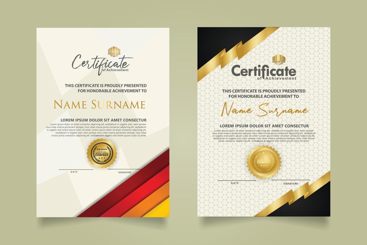 reeks certificaat sjabloon met strepen ornament en modern structuur patroon achtergrond. diploma. vector illustratie