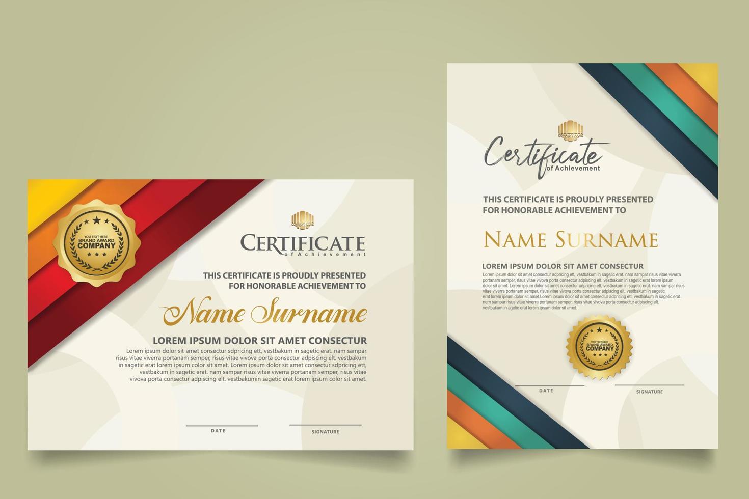 reeks certificaat sjabloon met strepen ornament en modern structuur patroon achtergrond. diploma. vector illustratie