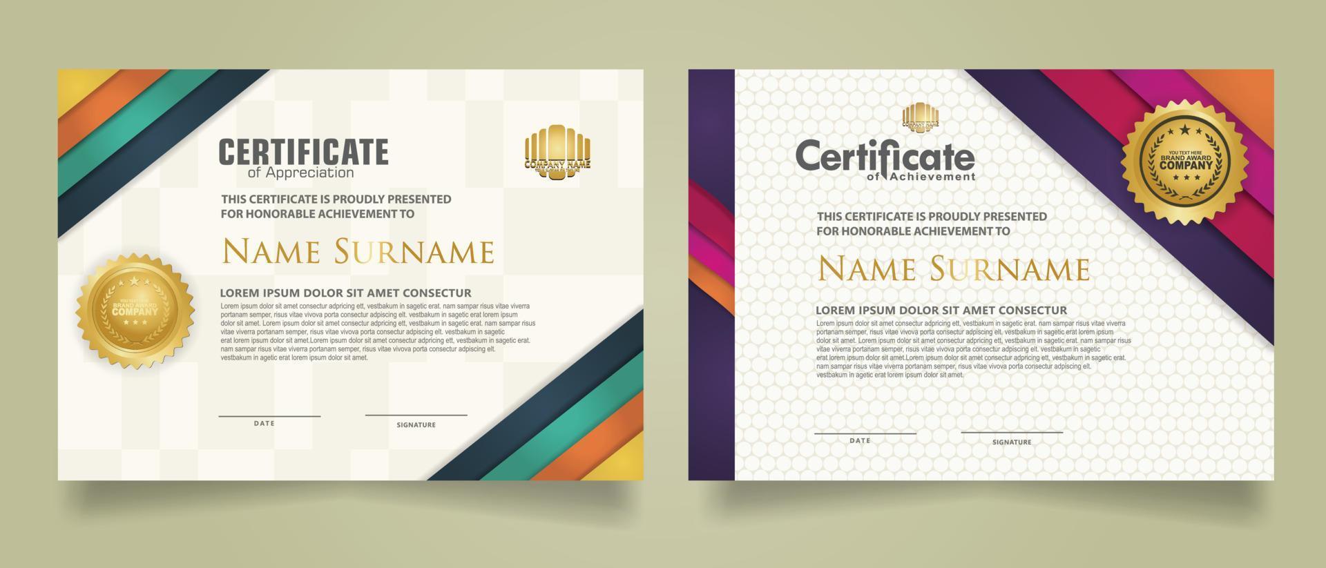 reeks certificaat sjabloon met lint strepen ornament en modern structuur patroon achtergrond. diploma. vector illustratie