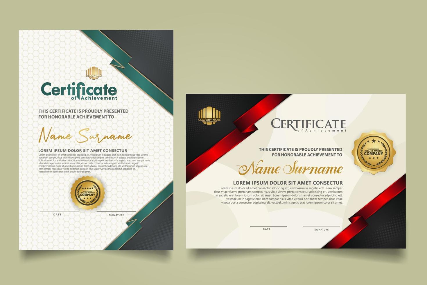 reeks certificaat sjabloon met lint strepen ornament en modern structuur patroon achtergrond. diploma. vector illustratie
