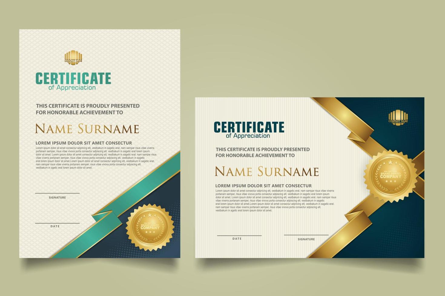 reeks certificaat sjabloon met lint strepen ornament en modern structuur patroon achtergrond. diploma. vector illustratie